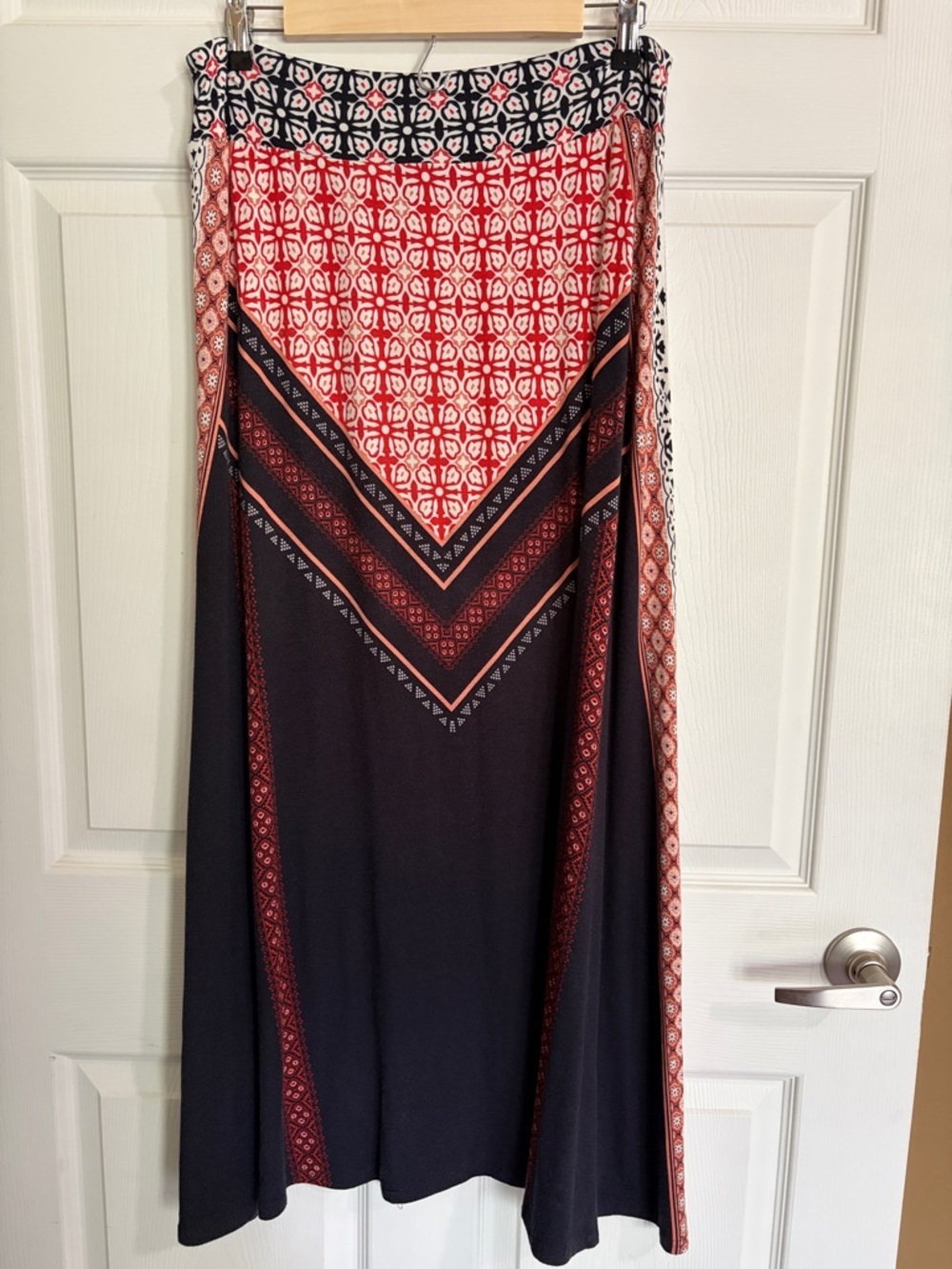 New Direction Orange and Black Patterned Maxi A-line Skirt - Picture 4 of 8